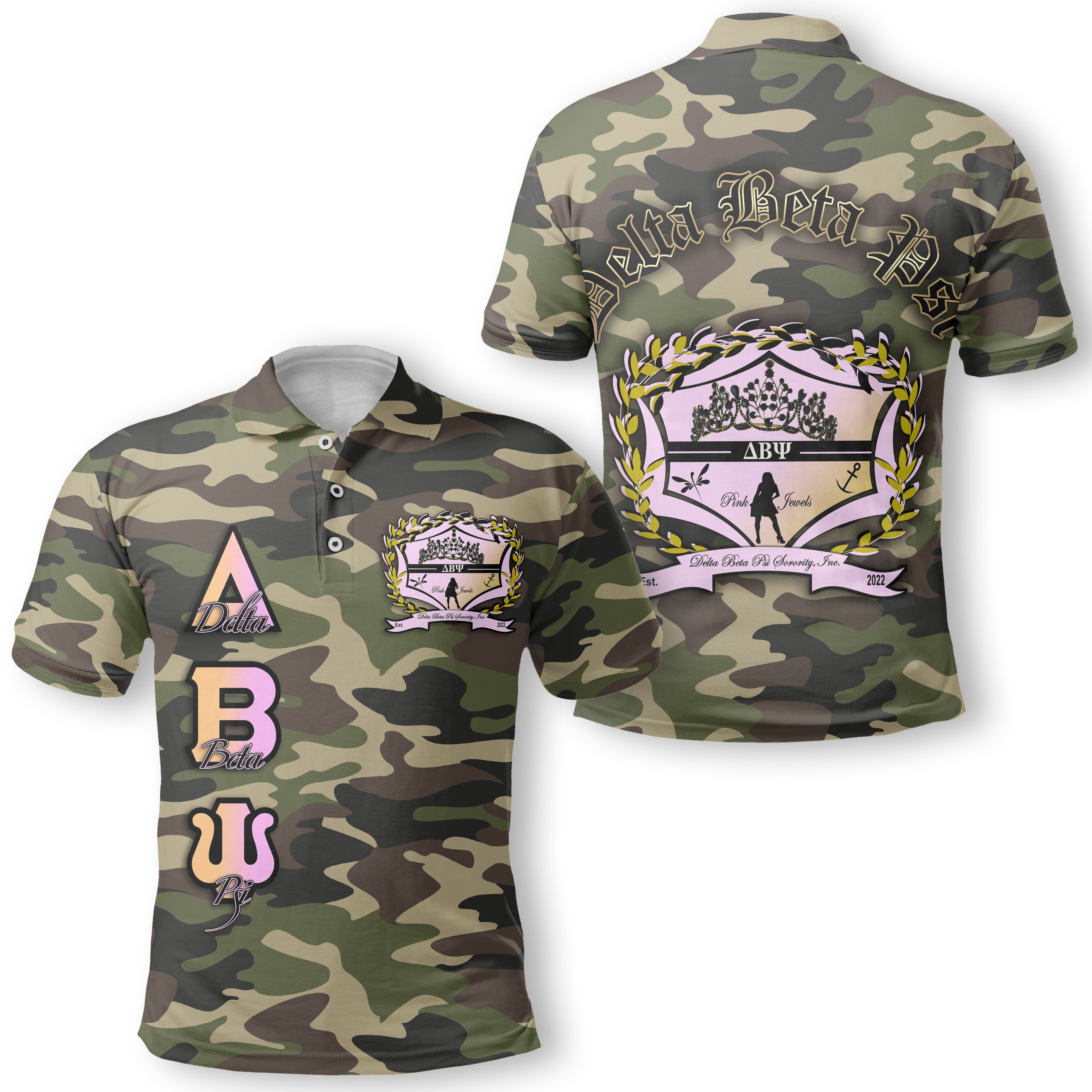 Sorority Polo - Delta Beta Psi Polo Camo Crest Style