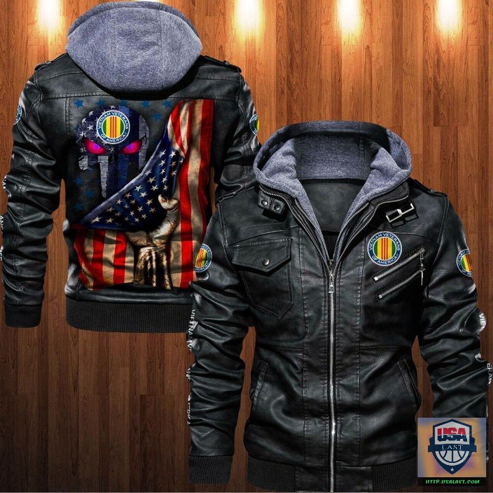 Vietnam Veterans of America Punisher Skull Leather Jacket - HVsun