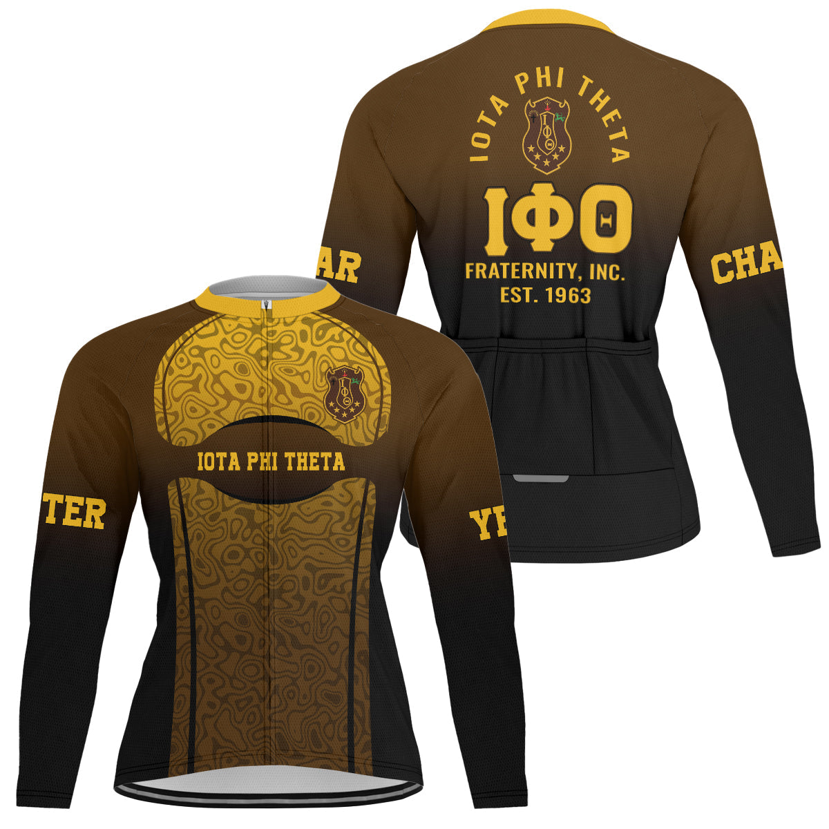 Iota Phi Theta Cycling Jersey Custom Brown Gold Geometric Lines Style