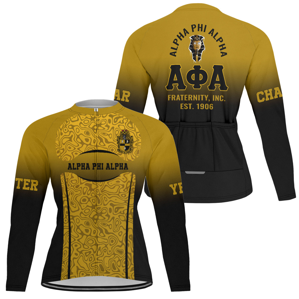 Alpha Phi Alpha Cycling Jersey Custom Black Gold Geometric Lines Style