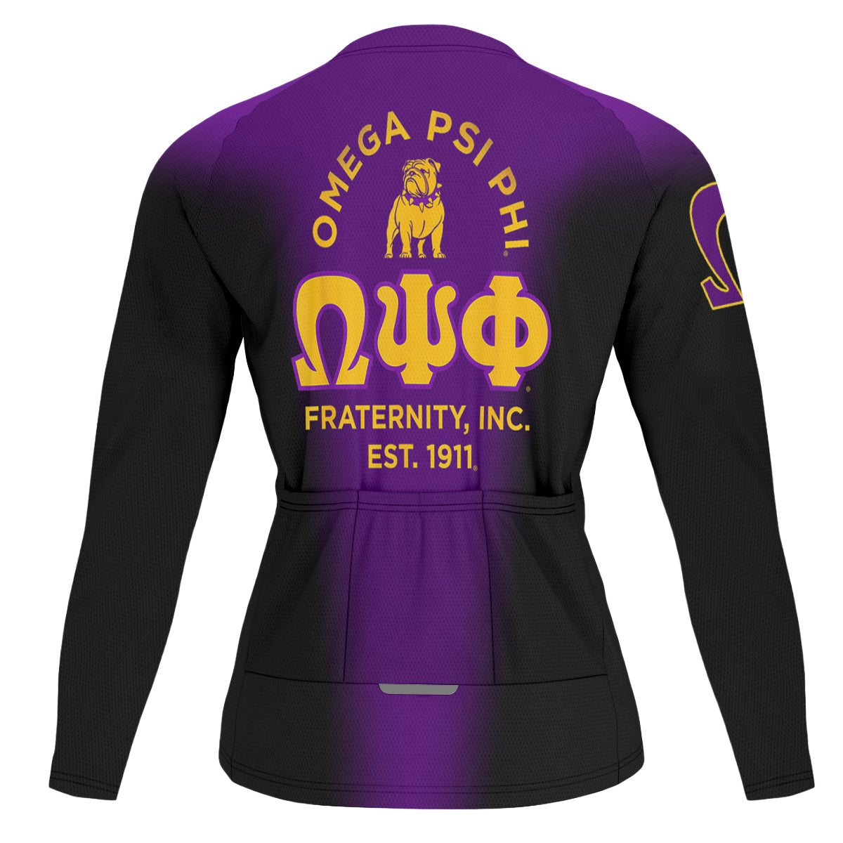 Omega Psi Phi Cycling Jersey Custom Purple Old Gold Spear Gradient Style