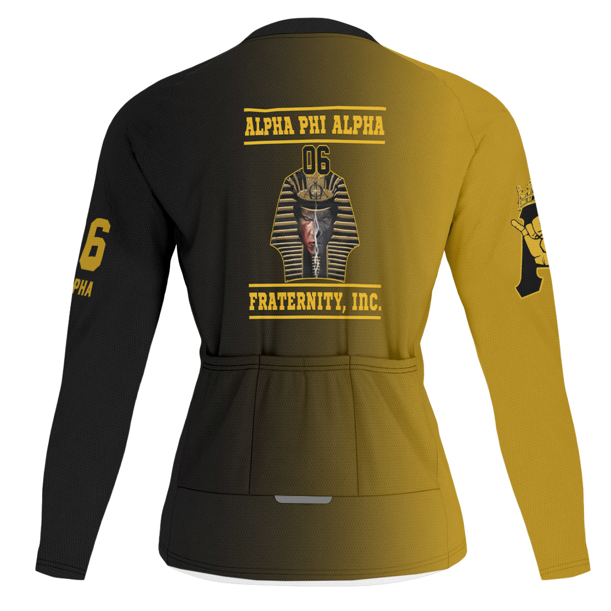 Alpha Phi Alpha Cycling Jersey Custom Black Gold Side Gradient Style