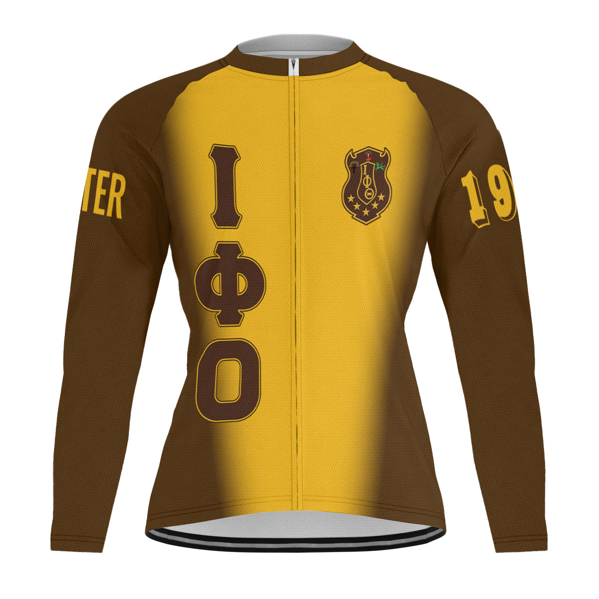 Iota Phi Theta Cycling Jersey Custom Brown Gold Spear Gradient Style