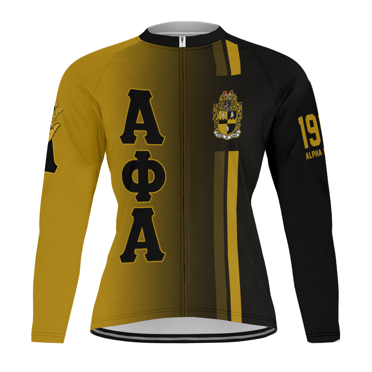 Alpha Phi Alpha Cycling Jersey Custom Black Gold Side Gradient Style