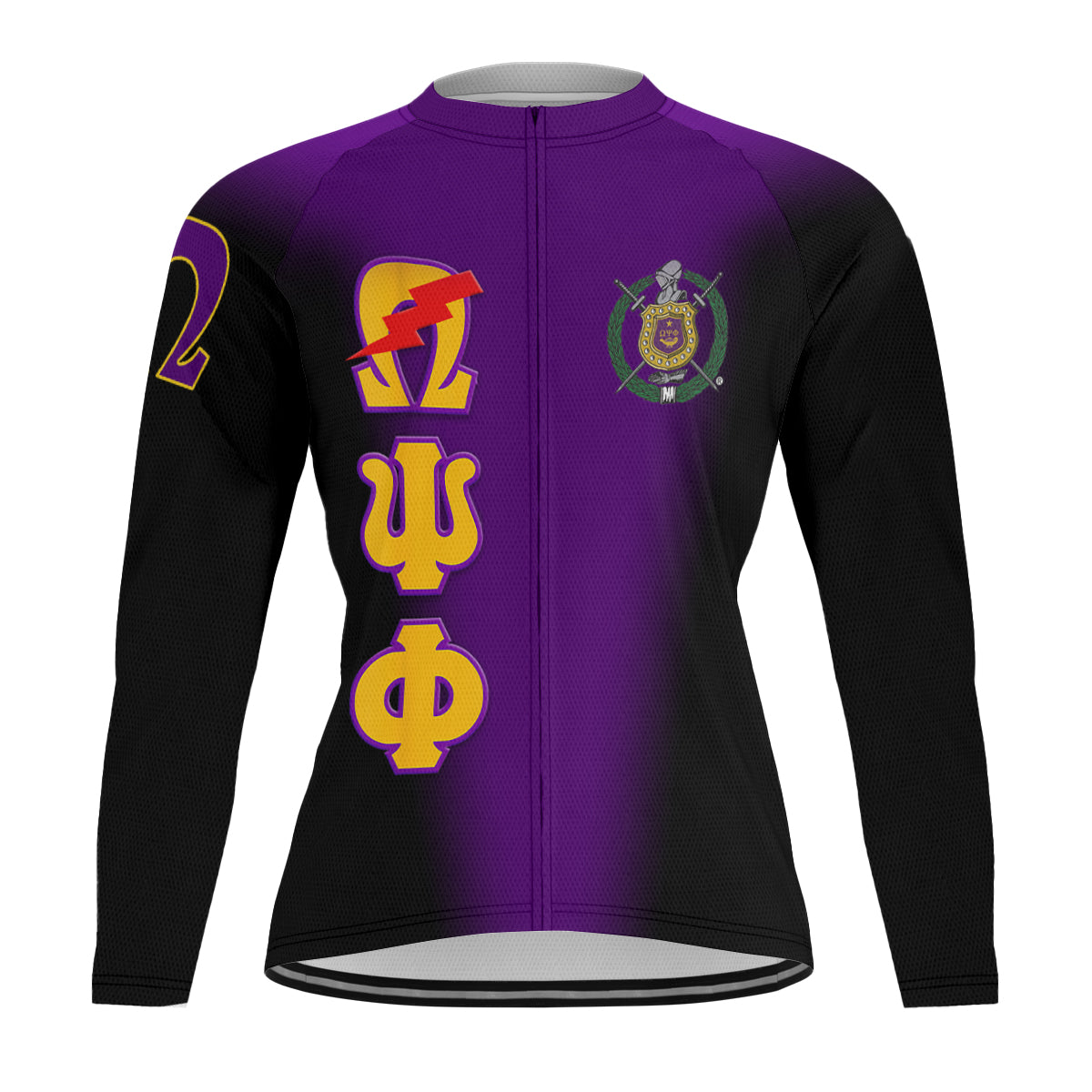 Omega Psi Phi Cycling Jersey Custom Purple Old Gold Spear Gradient Style
