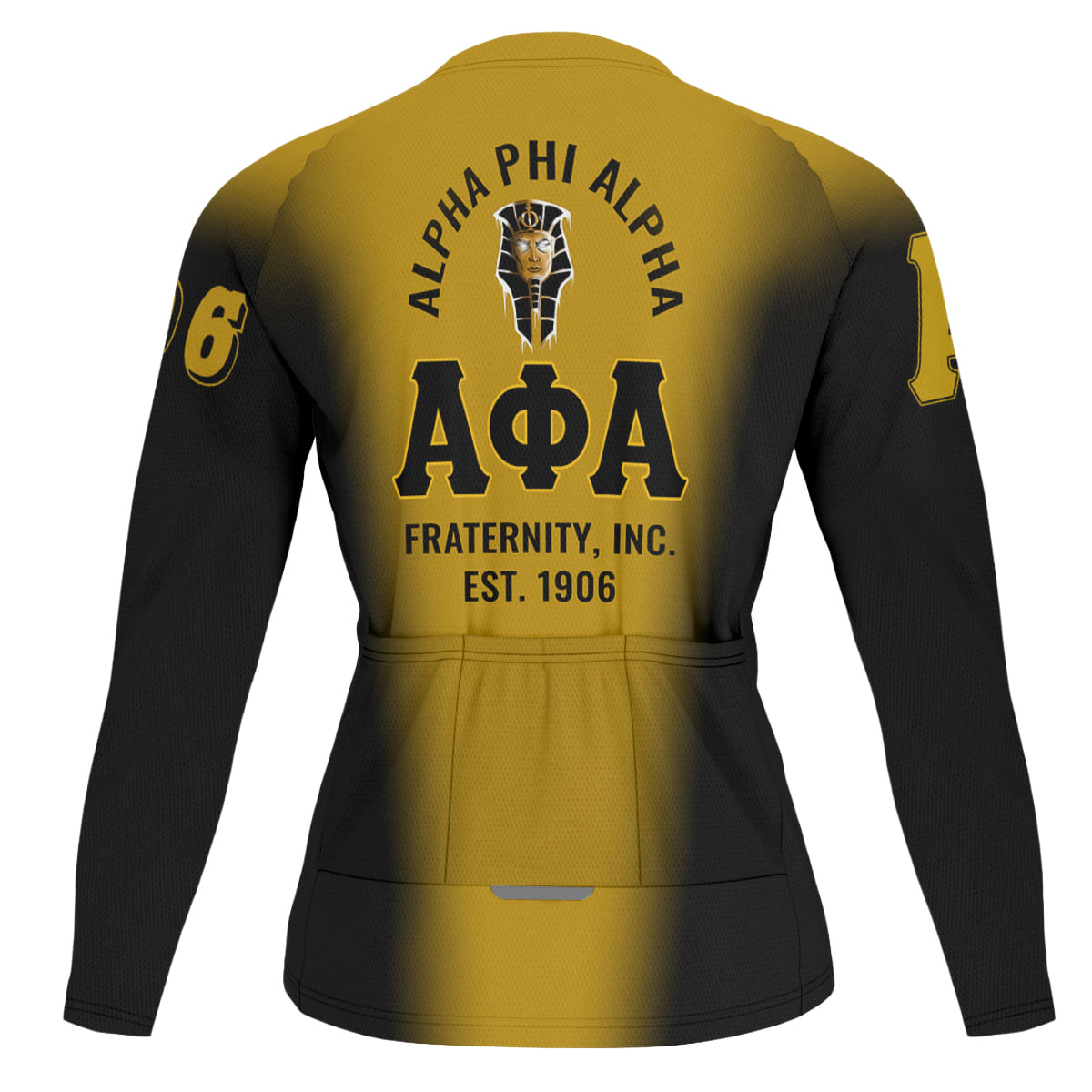 Alpha Phi Alpha Cycling Jersey Custom Black Gold Spear Gradient Style