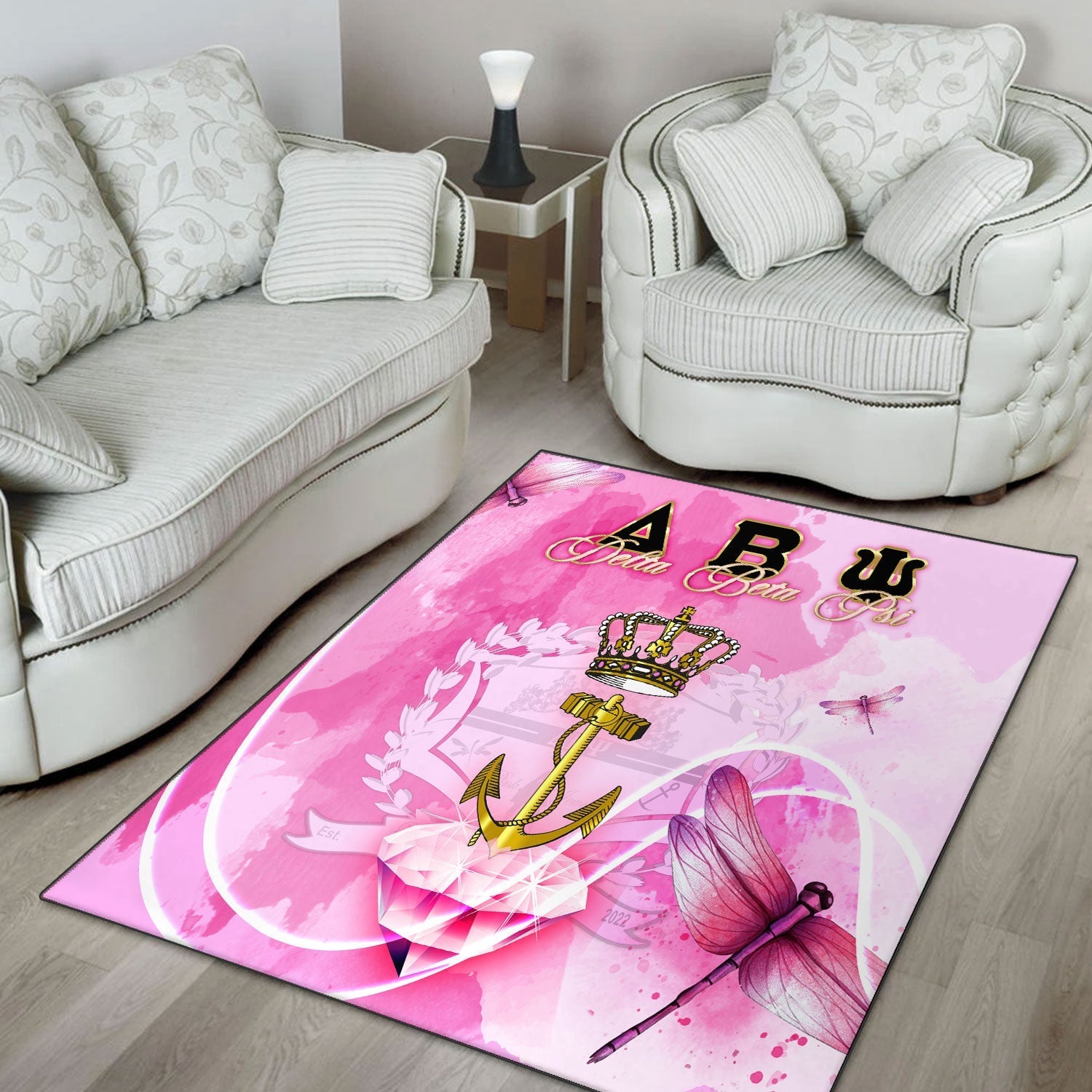 Sorority Rug - Delta Beta Psi Area Rug Pink Dragonfly Style