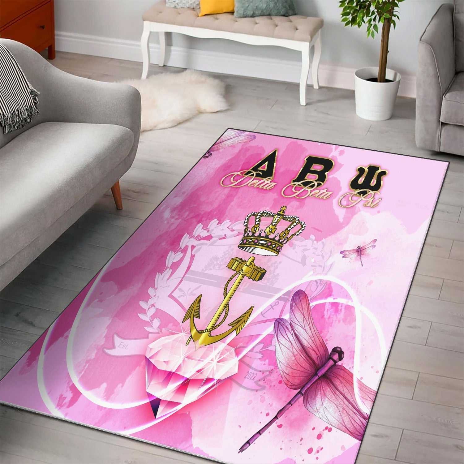 Sorority Rug - Delta Beta Psi Area Rug Pink Dragonfly Style