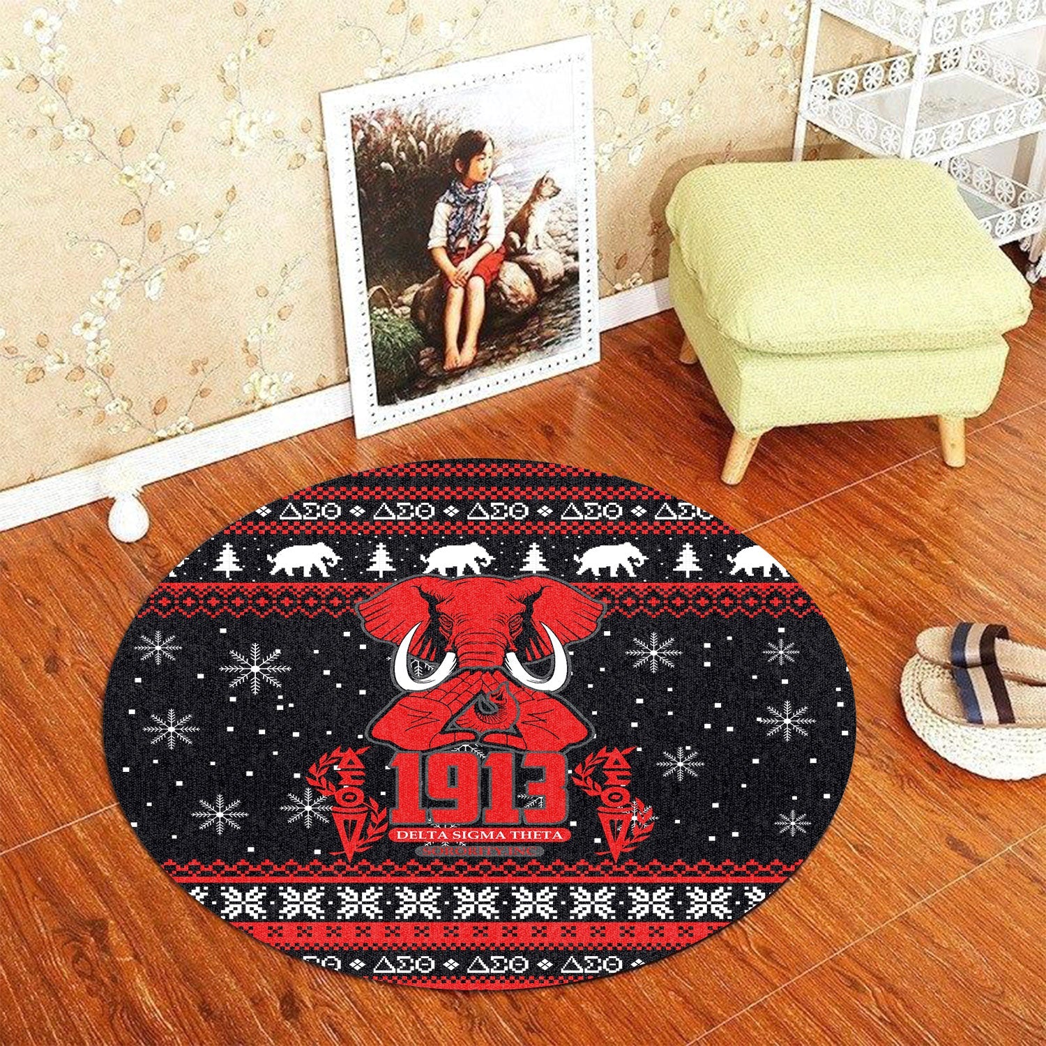 Sorority Carpet - Christmas Delta Sigma Theta Round Carpet 1913 Paraphernal Elephant Style