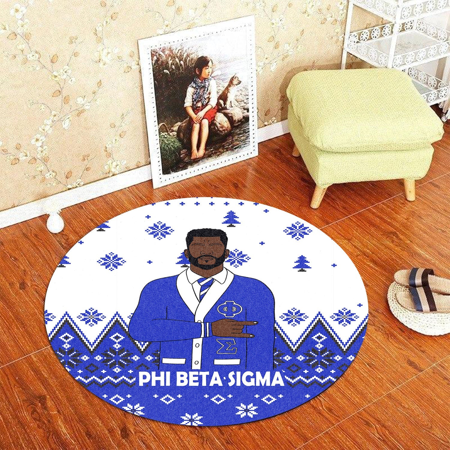 Fraternity Carpet - Christmas Phi Beta Sigma Round Carpet Hand Sign Style