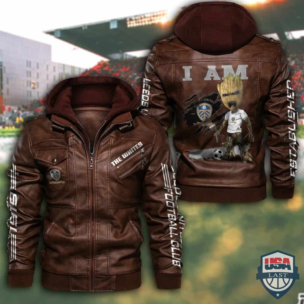 Leeds United FC Baby Groot Hooded Leather Jacket - HVsun
