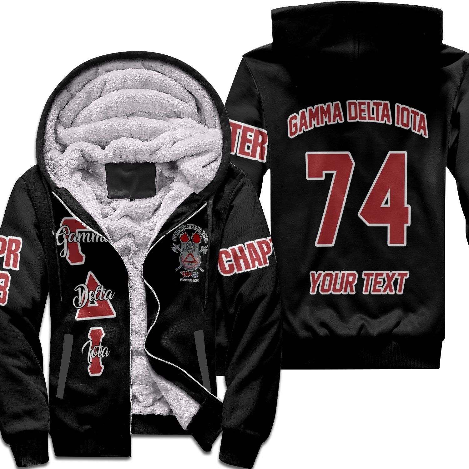 Fraternity Sherpa Hoodie - Gamma Delta Iota Black Sherpa Hoodie Original Style