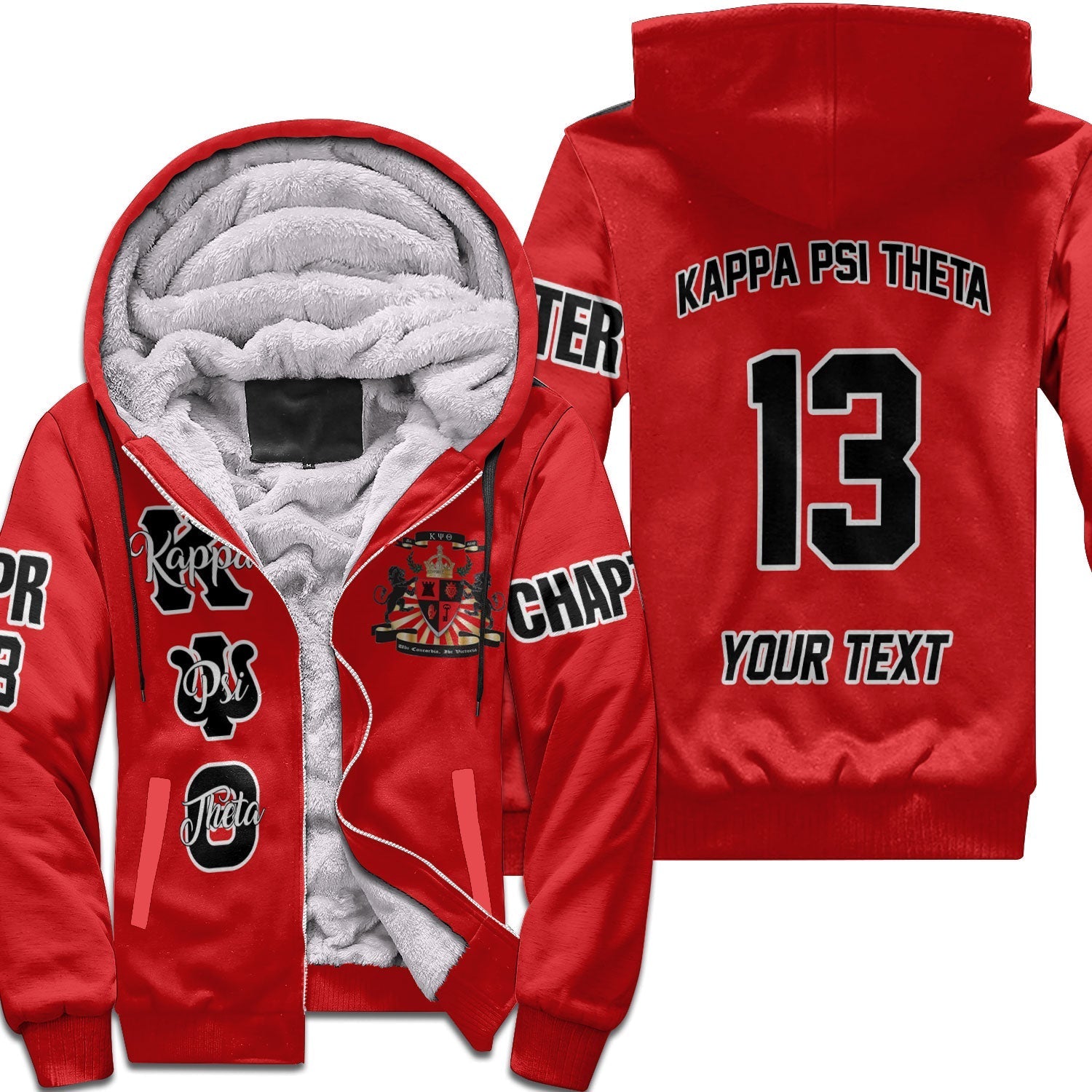 Fraternity Hoodie - Personalized Kappa Psi Theta Sherpa Hoodie Original Red Style