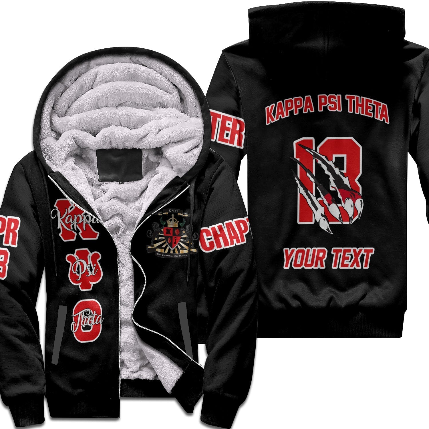 Fraternity Hoodie - Personalized Kappa Psi Theta Sherpa Hoodie Original Lion Claws Style