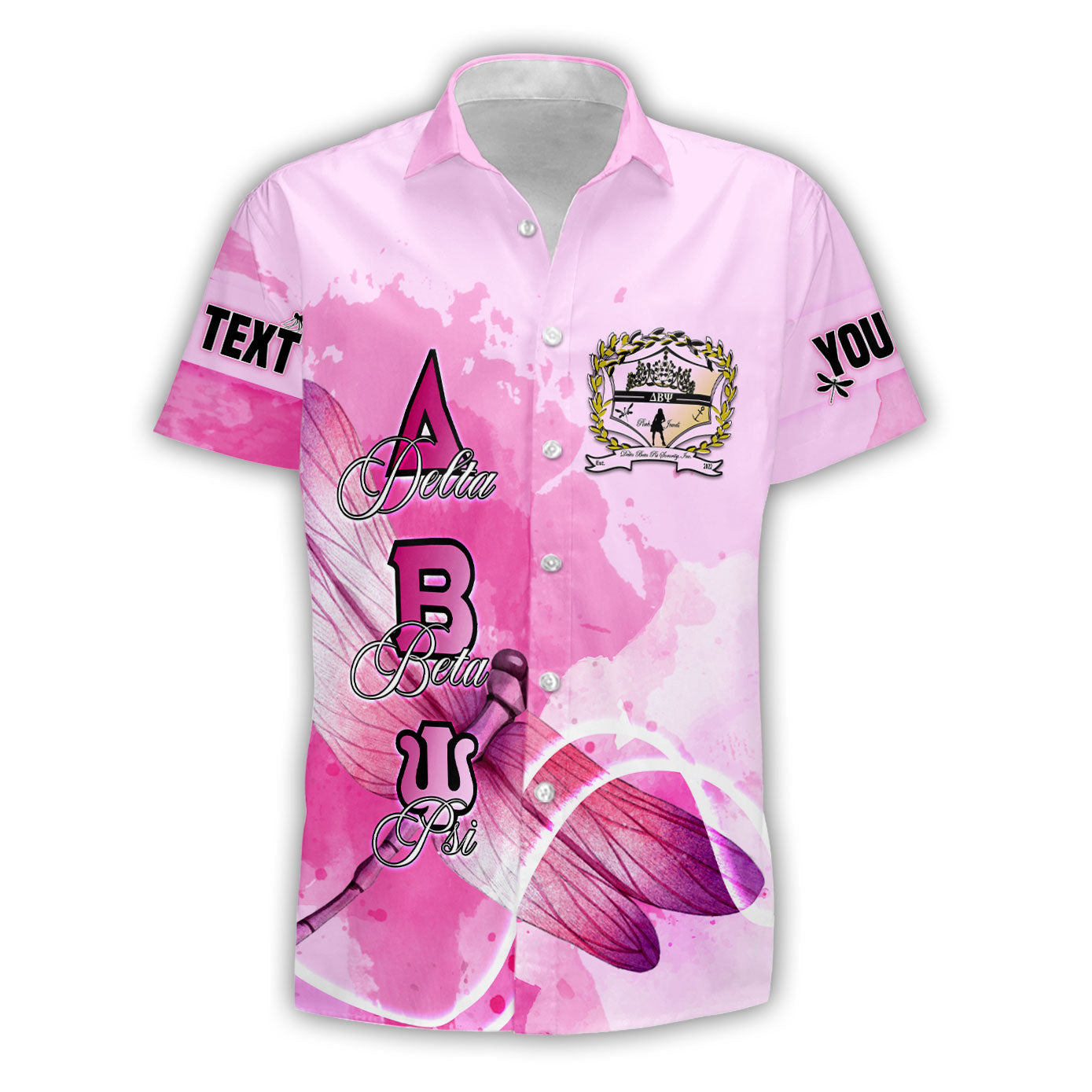 Sorority Shirt - Personalized Delta Beta Psi Short Sleeve Shirt Pink Dragonfly Style