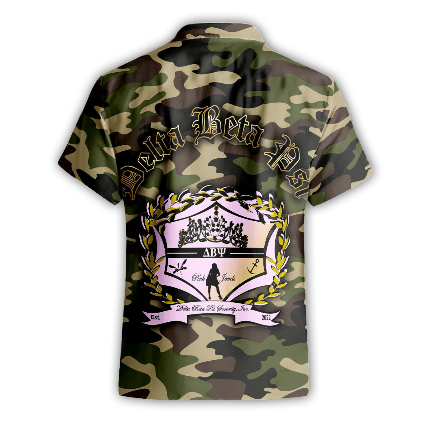 Sorority Shirt - Delta Beta Psi Short Sleeve Shirt Camo Crest Style