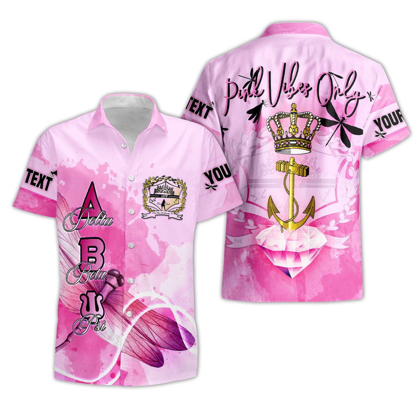 Sorority Shirt - Personalized Delta Beta Psi Short Sleeve Shirt Pink Dragonfly Style