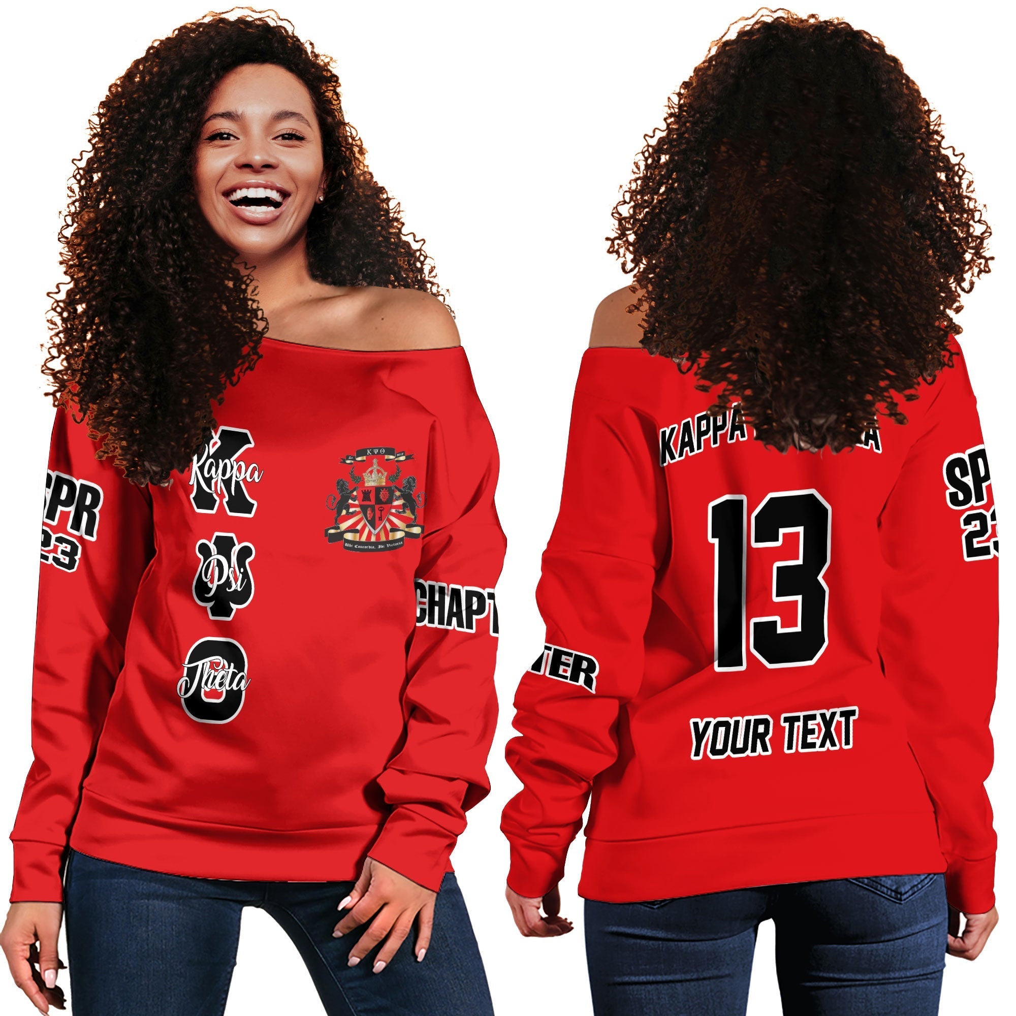 Fraternity Sweatshirt - Personalized Kappa Psi Theta Women Off Shoulder Sweatshirt Original Red Style