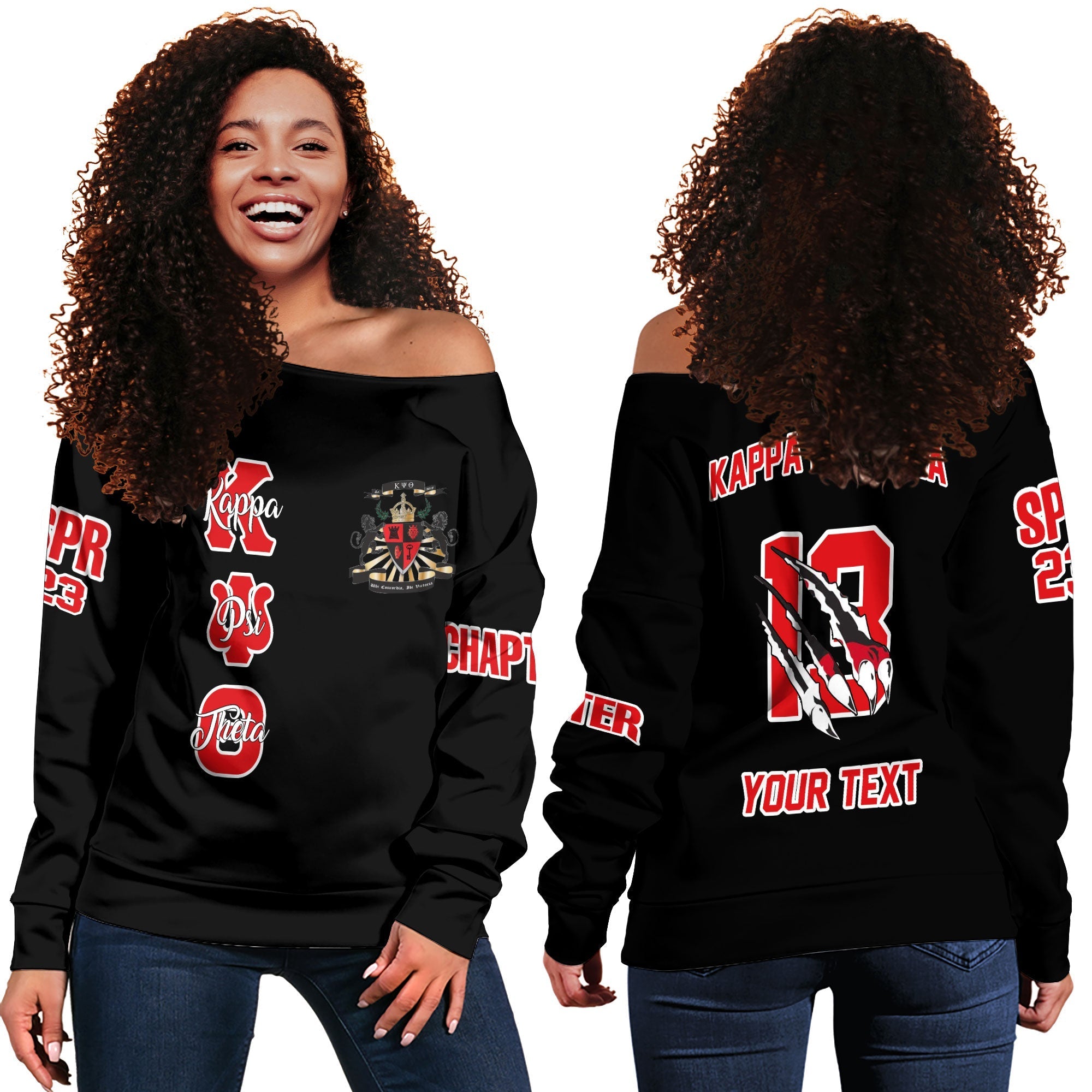 Fraternity Sweatshirt - Personalized Kappa Psi Theta Women Off Shoulder Sweatshirt Original Lion Claws Style