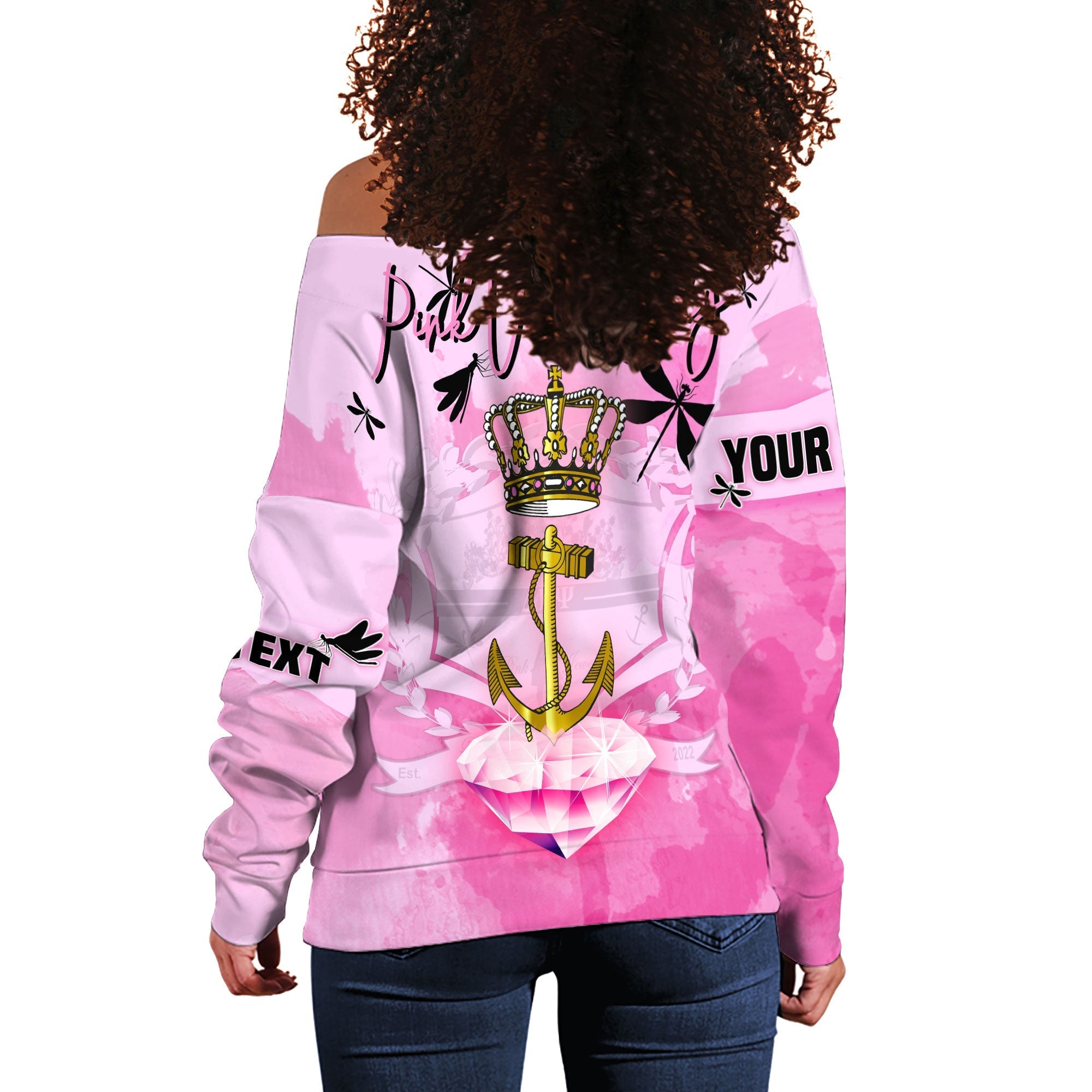 Sorority Sweatshirt - Personalized Delta Beta Psi Women Off Shoulder Sweatshirt Pink Dragonfly Style