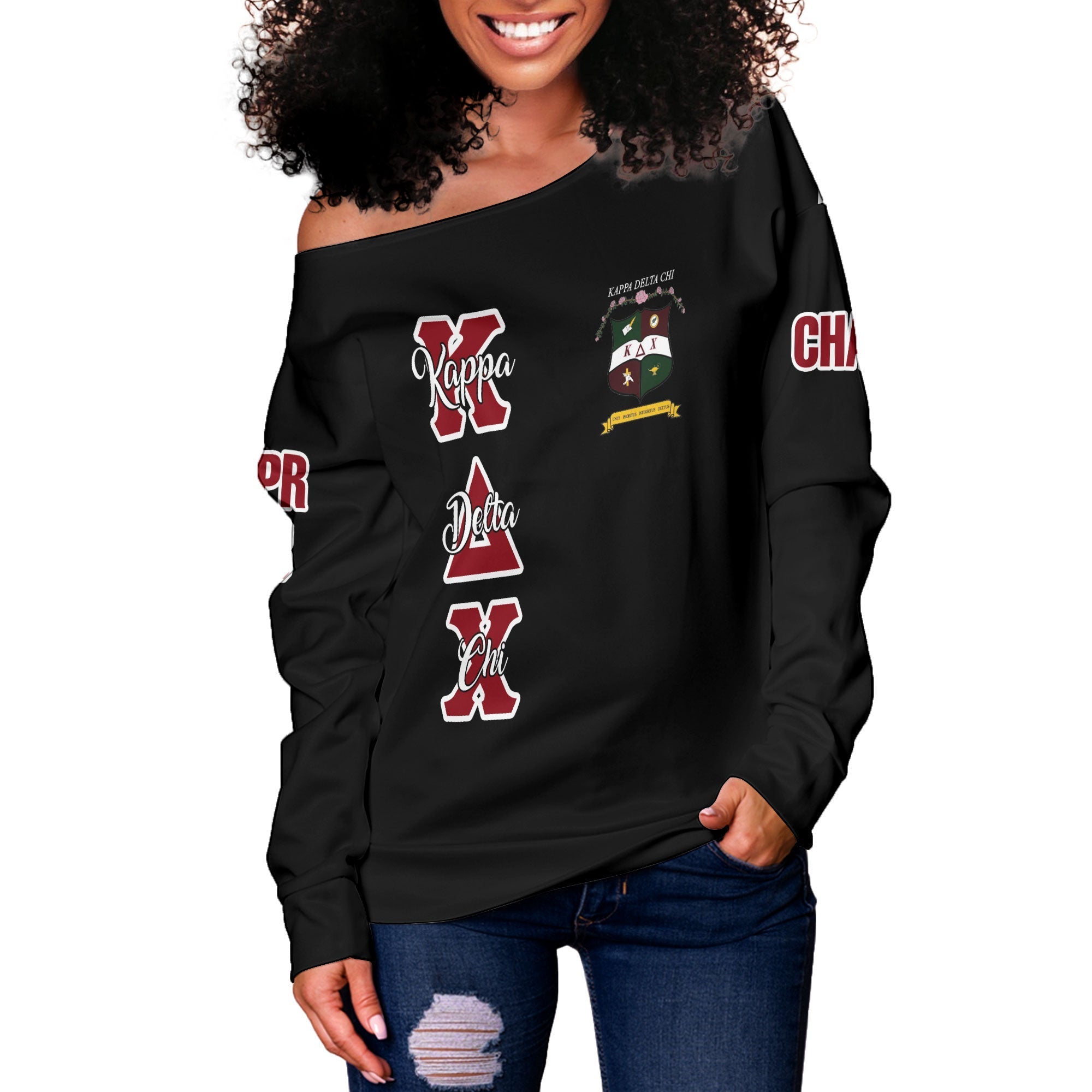 Sorority Sweatshirt - Personalized Kappa Delta Chi Women Off Shoulder Sweatshirt Original Dark Style