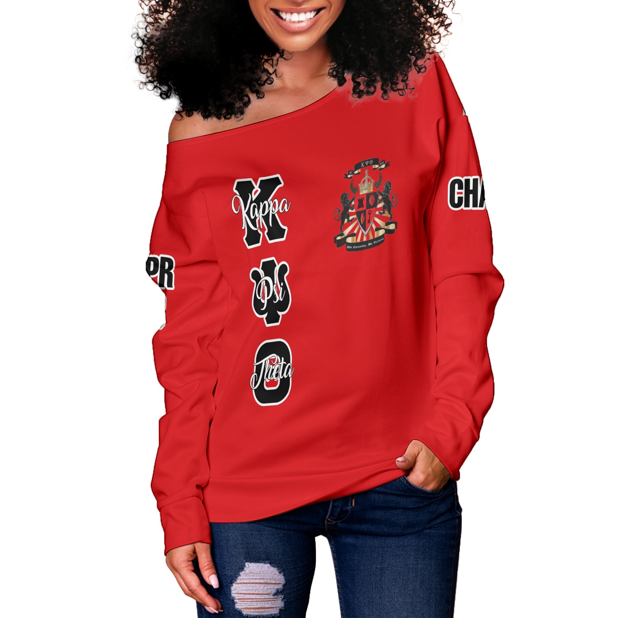 Fraternity Sweatshirt - Personalized Kappa Psi Theta Women Off Shoulder Sweatshirt Original Red Style