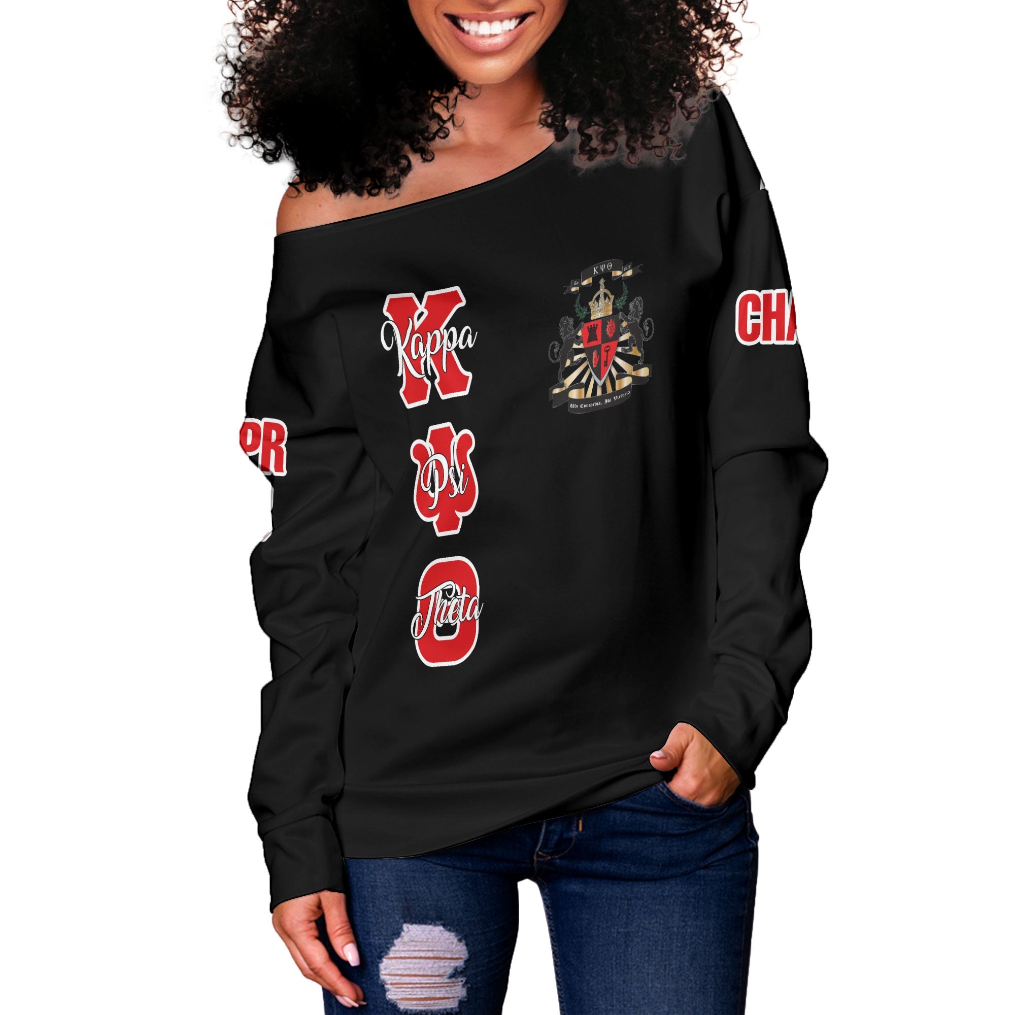 Fraternity Sweatshirt - Personalized Kappa Psi Theta Women Off Shoulder Sweatshirt Original Lion Claws Style