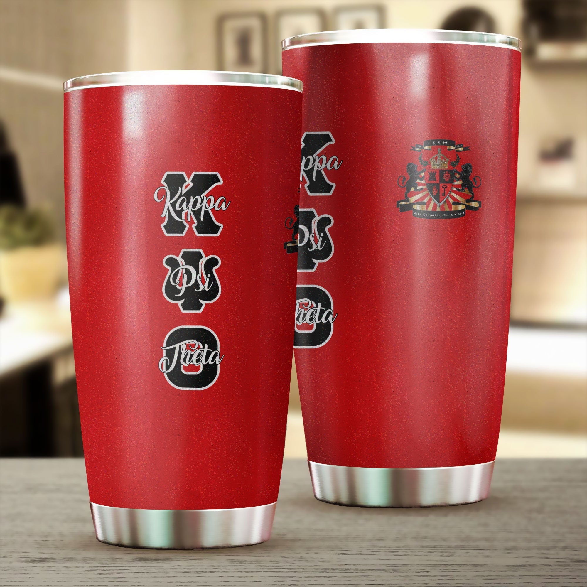 Fraternity Tumbler - Kappa Psi Theta Stainless Steel Glitter Tumbler Original Red Style