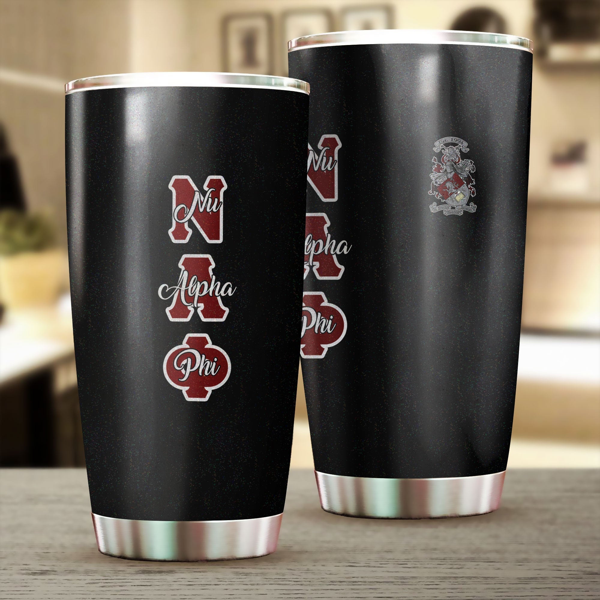 Fraternity Tumbler - Nu Alpha Phi Stainless Steel Glitter Tumbler Original Dark Style