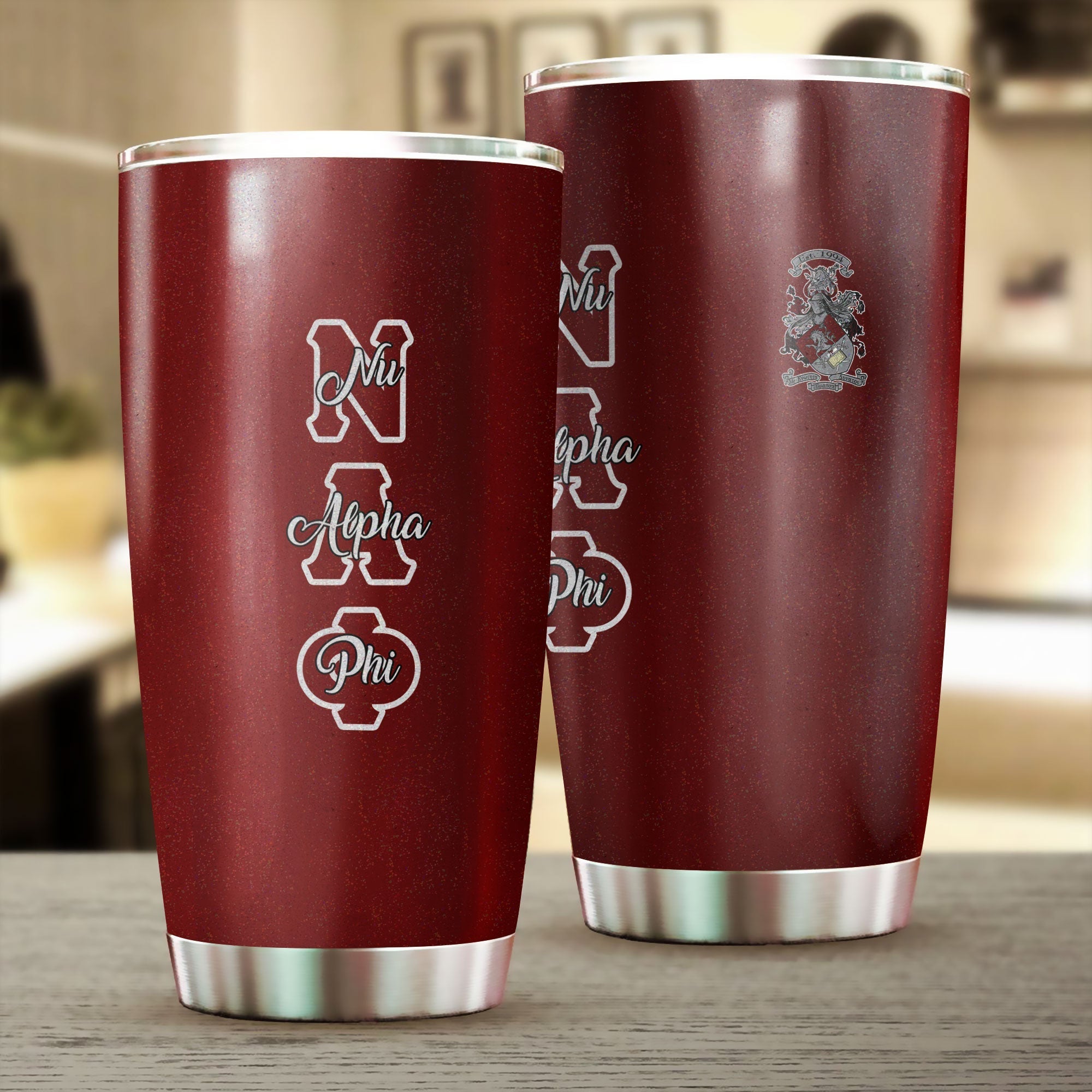 Fraternity Tumbler - Nu Alpha Phi Stainless Steel Glitter Tumbler Original Maroon Style