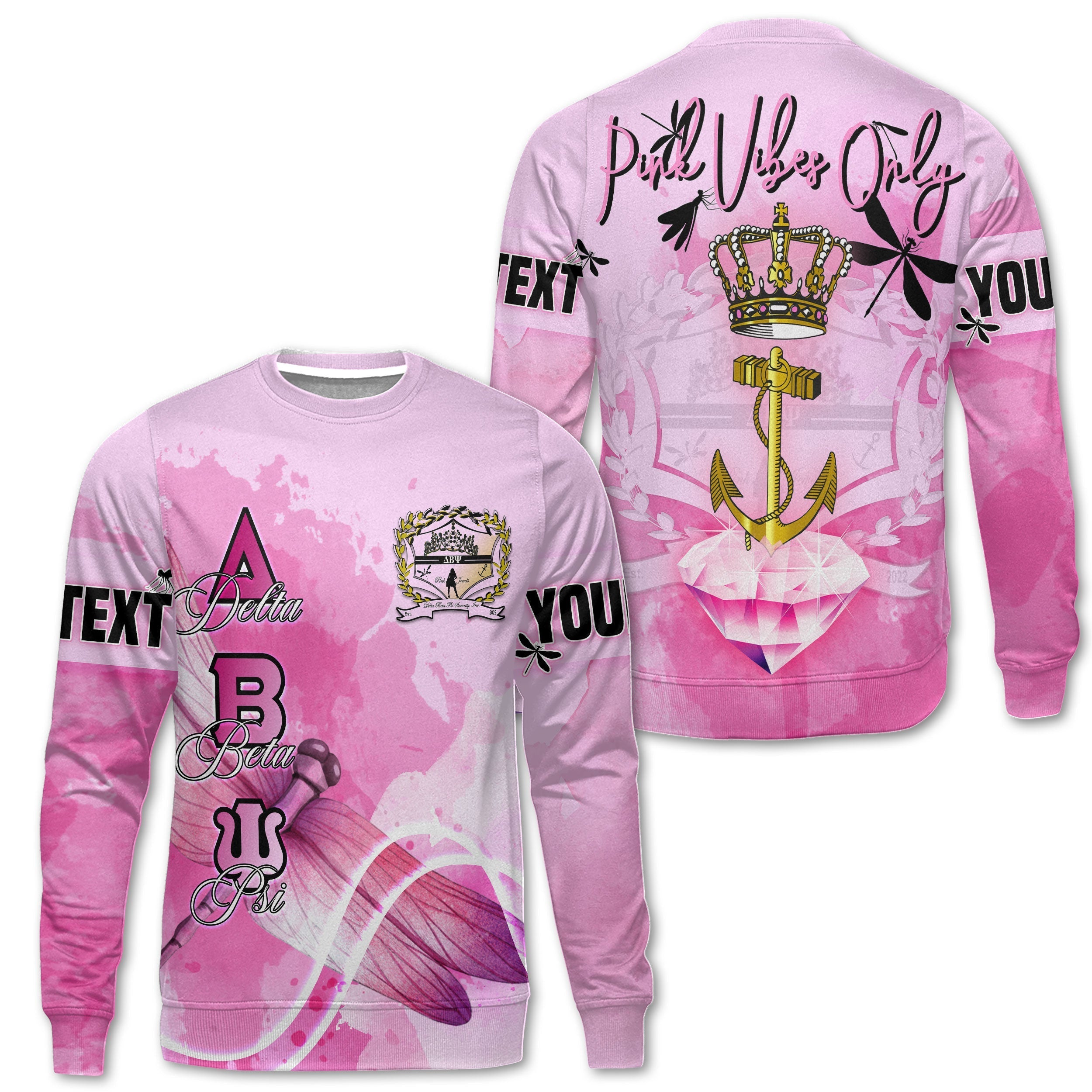 Sorority Sweatshirt - Personalized Delta Beta Psi Sweatshirt Pink Dragonfly Style