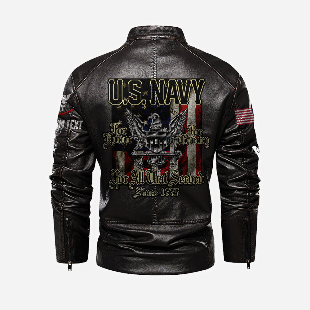 US Navy For Honor For Country For All Custom Leather Jacket - HVSun