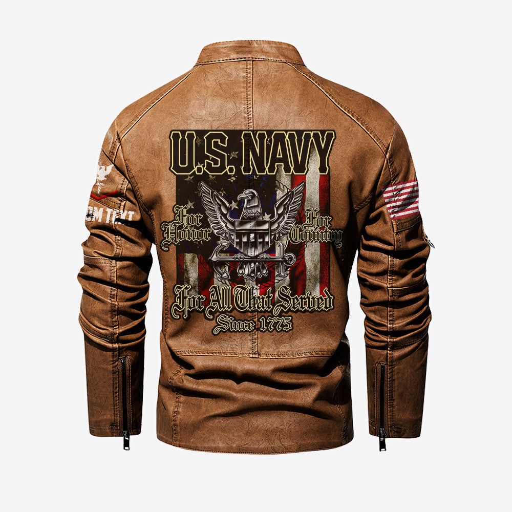US Navy For Honor For Country For All Custom Leather Jacket - HVSun