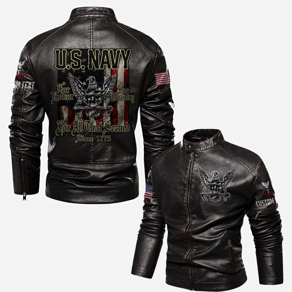 US Navy For Honor For Country For All Custom Leather Jacket - HVSun