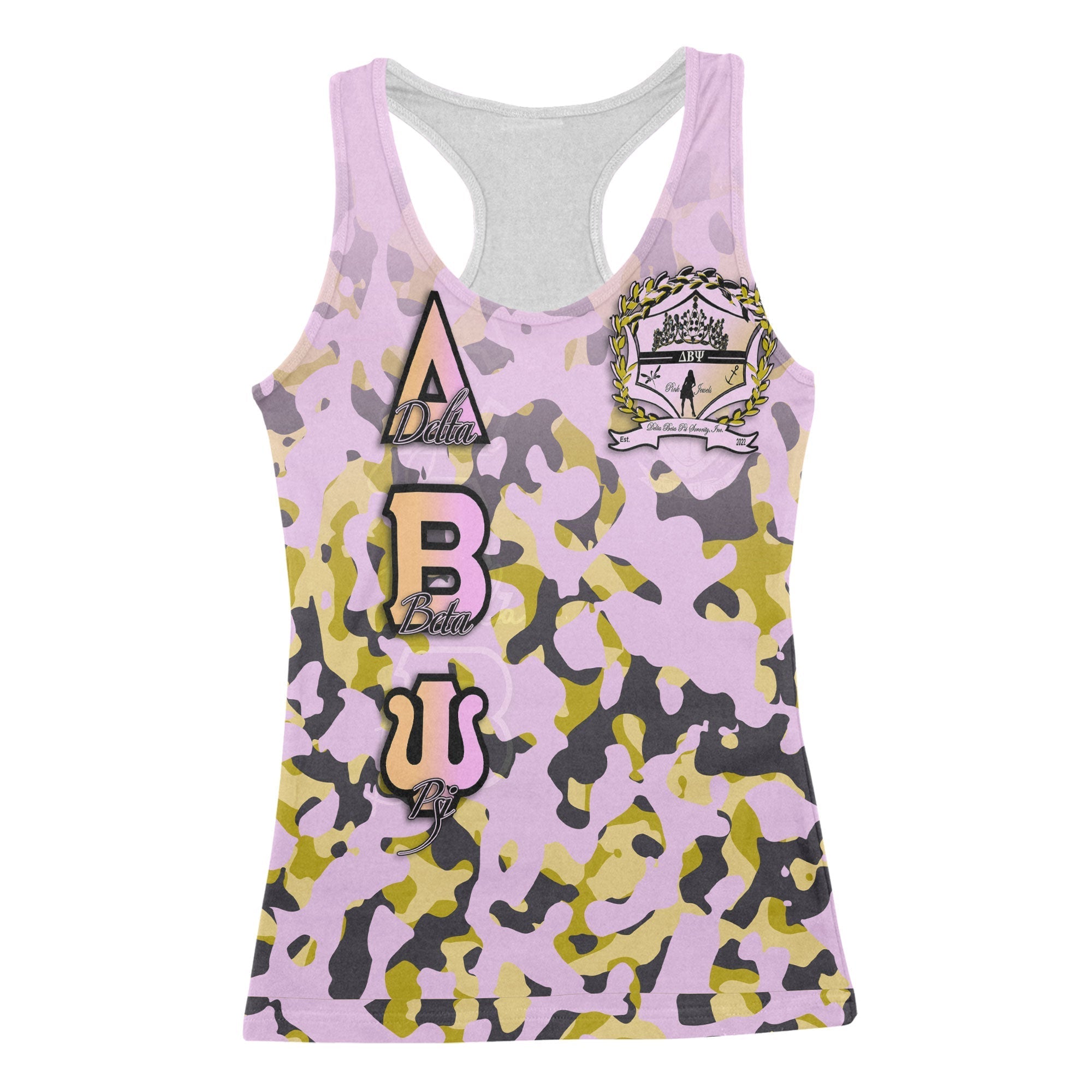Sorority Tank Top - Delta Beta Psi Racerback Tank Camouflage Style