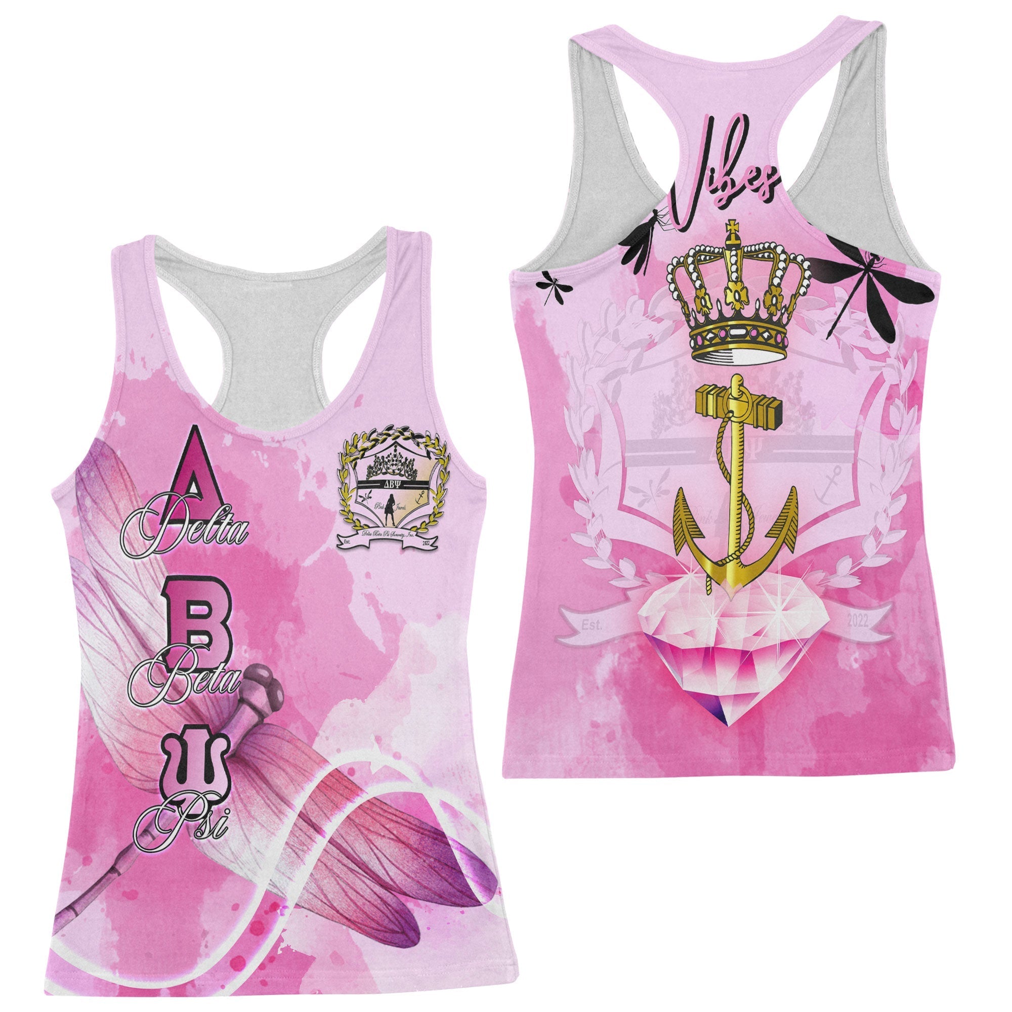 Sorority Tank Top - Personalized Delta Beta Psi Racerback Tank Pink Dragonfly Style