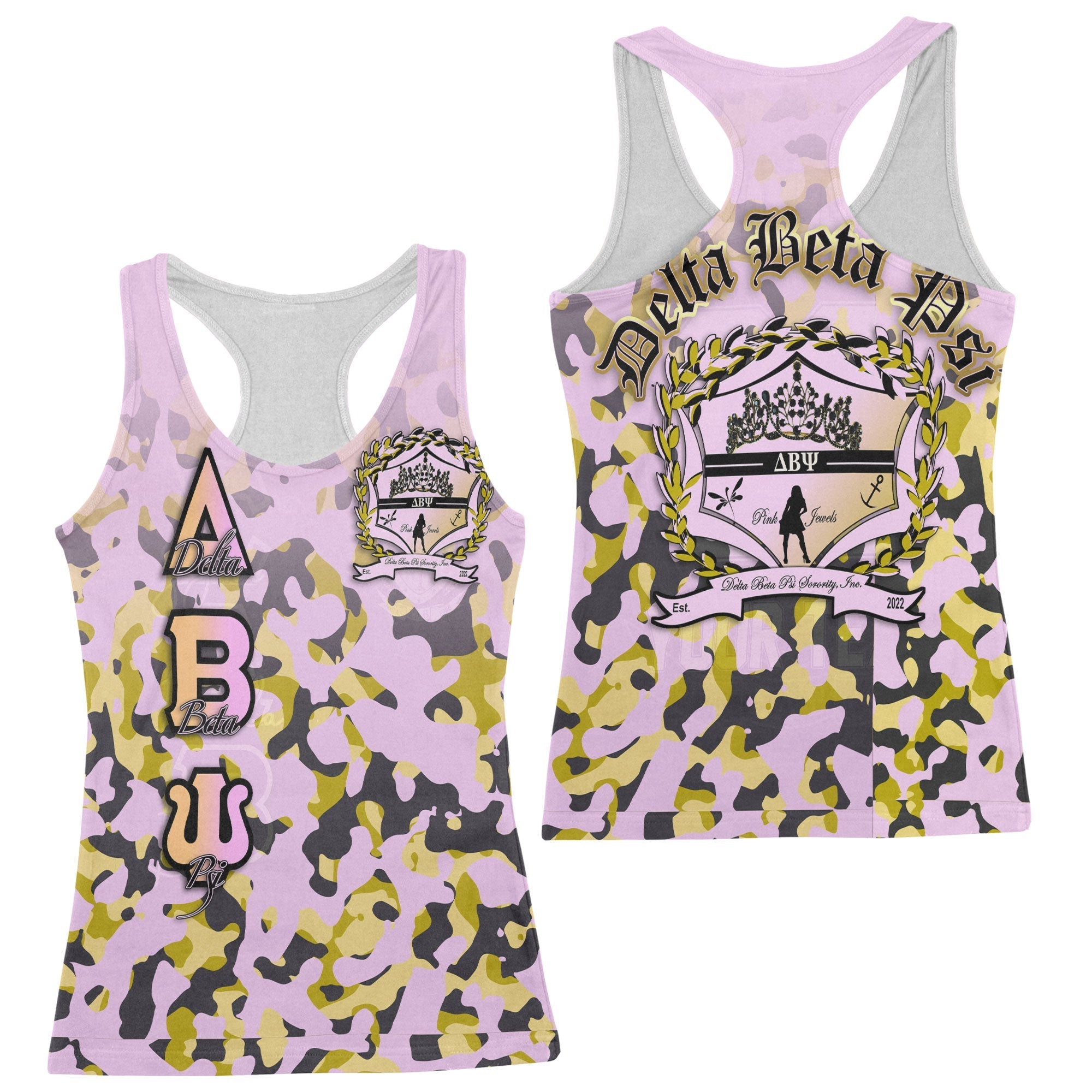 Sorority Tank Top - Delta Beta Psi Racerback Tank Camouflage Style
