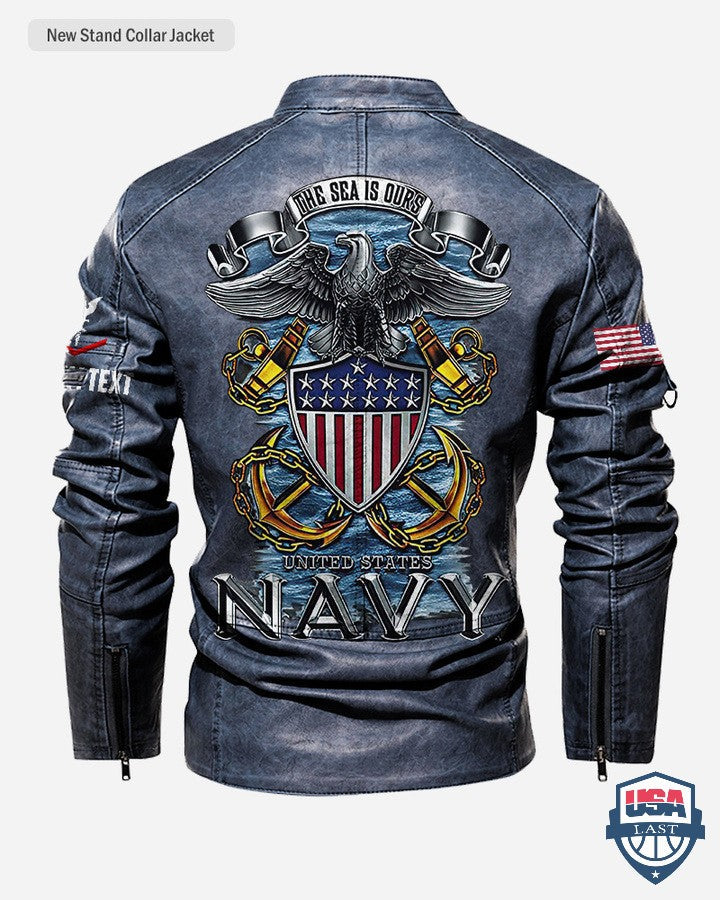 The Sea Is Ours United States Navy Motor Leather Jacket - USALast