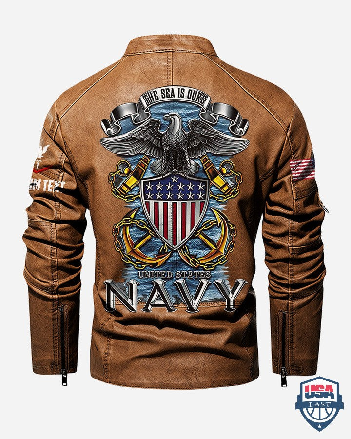 The Sea Is Ours United States Navy Motor Leather Jacket - USALast