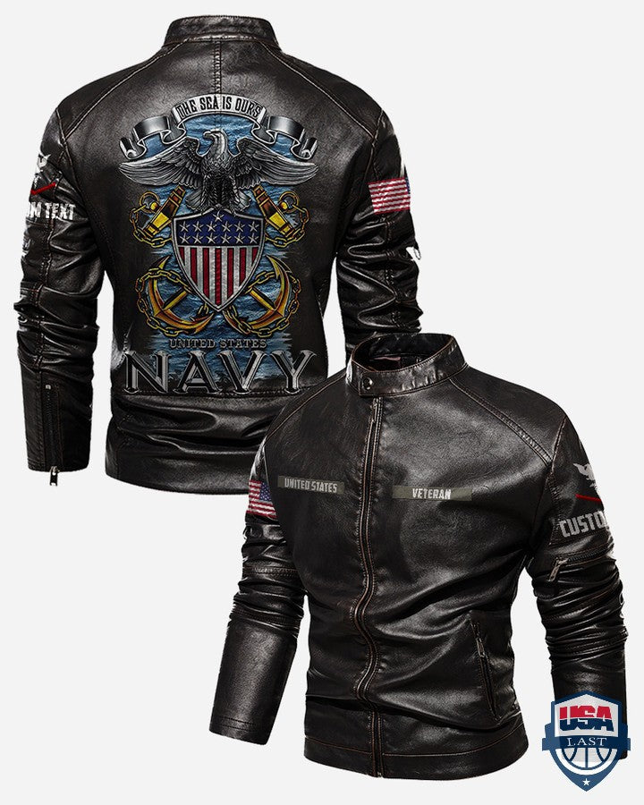 The Sea Is Ours United States Navy Motor Leather Jacket - USALast