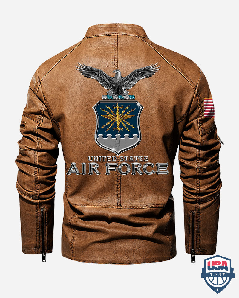 US Air Force Eagle Shield Custom Collar Leather Jacket - HVSun