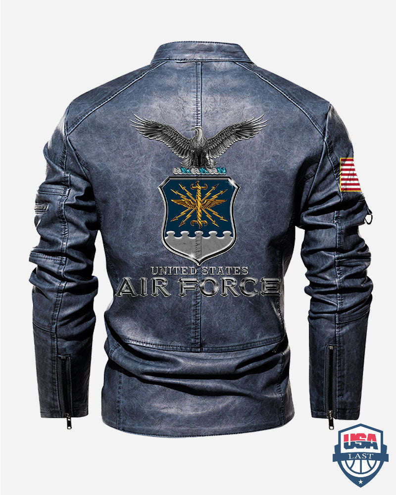US Air Force Eagle Shield Custom Collar Leather Jacket - HVSun