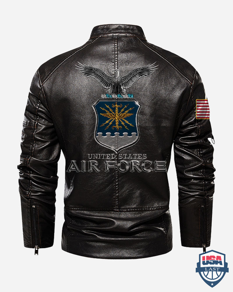 US Air Force Eagle Shield Custom Collar Leather Jacket - HVSun