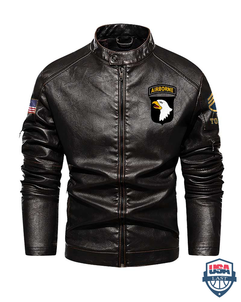 US Army 101st Airborne Division Screaming Eagle Personalized Collar Leather Jacket - HVSun