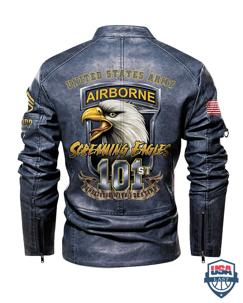 US Army 101st Airborne Division Screaming Eagle Personalized Collar Leather Jacket - HVSun
