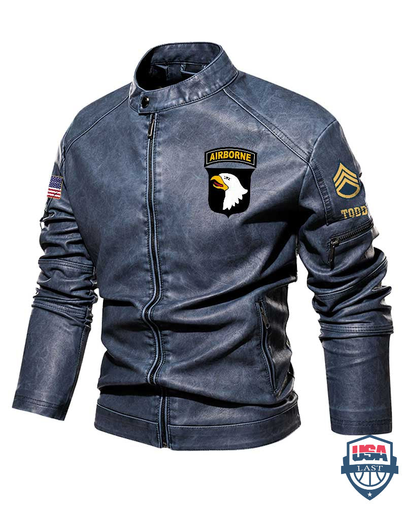 US Army 101st Airborne Division Screaming Eagle Personalized Collar Leather Jacket - HVSun