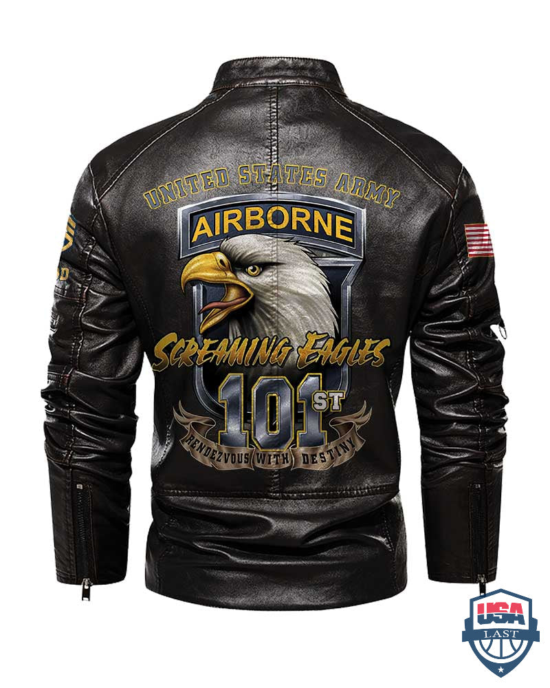 US Army 101st Airborne Division Screaming Eagle Personalized Collar Leather Jacket - HVSun