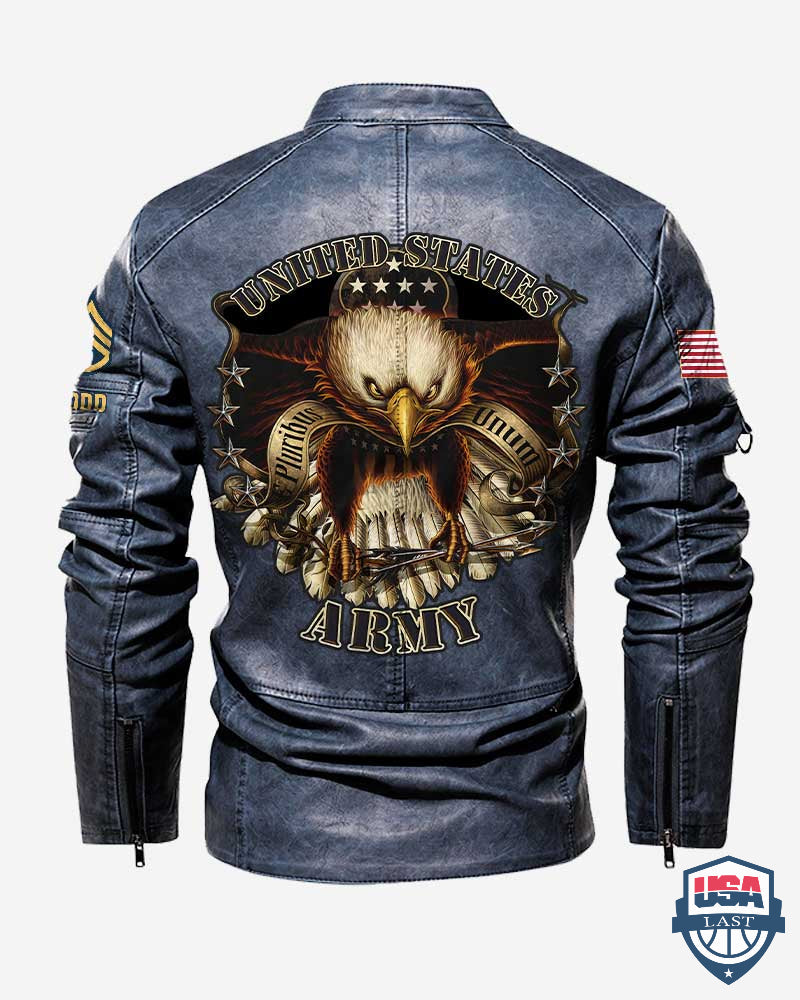 US Army E Pluribus Unum Personalized Collar Leather Jacket - HVSun