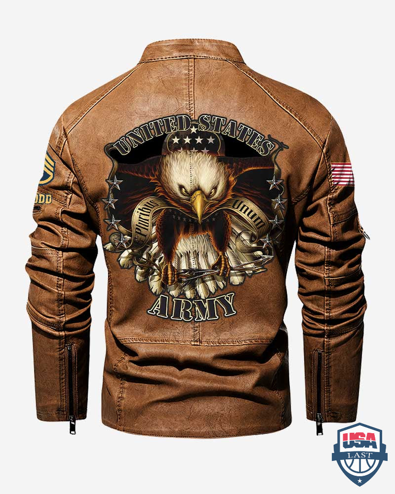 US Army E Pluribus Unum Personalized Collar Leather Jacket - HVSun