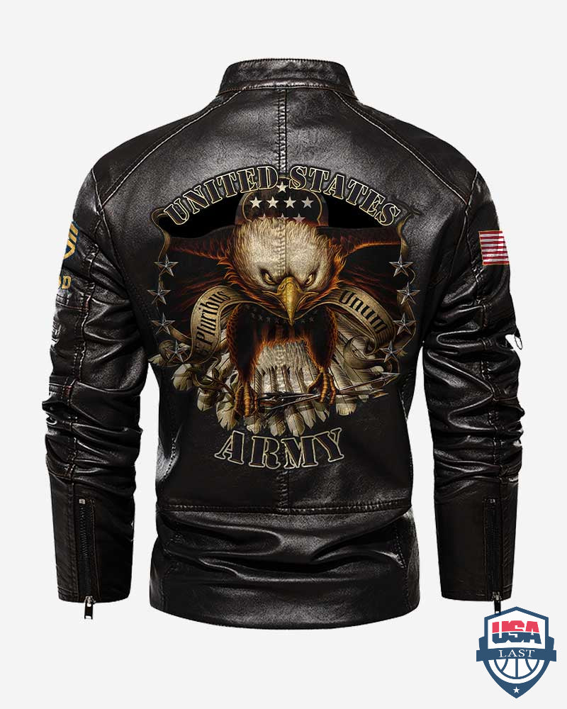 US Army E Pluribus Unum Personalized Collar Leather Jacket - HVSun